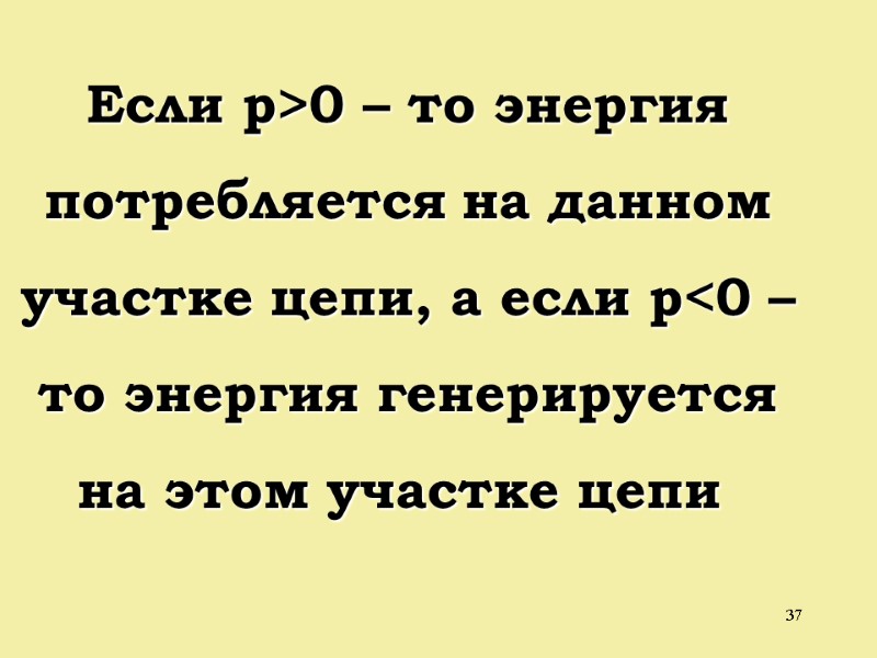 37 Если р>0 – то энергия потребляется на данном участке цепи, а если р<0